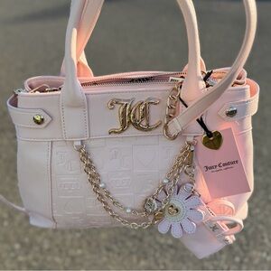 JUICY COUTURE PRETTY POP SATCHEL Tote Bag POWDER BLUSH PINK flower charm